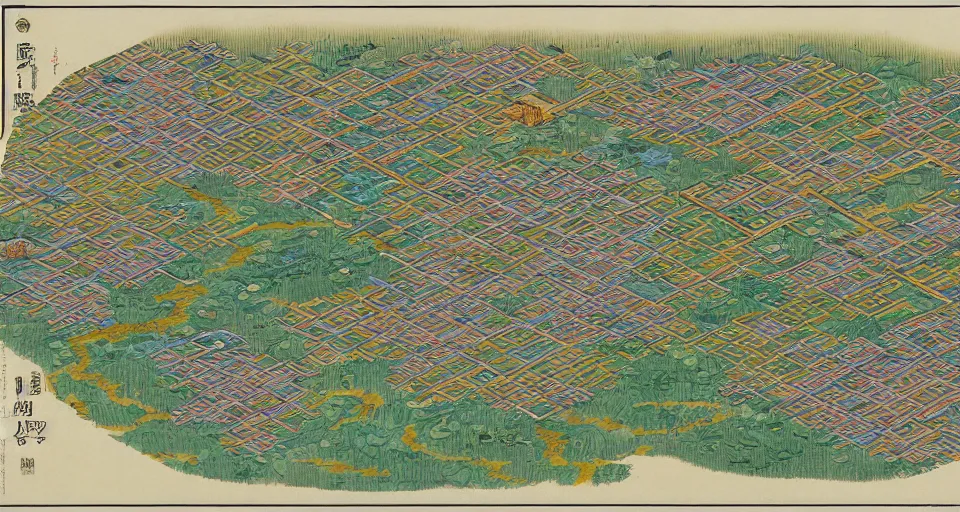 Image similar to 3 d isometric information map of a city island. time series charts, pie plots and other modern graphics. diego rivera ( ukiyo - e influence ). botanical illustration. hyperdetailed.