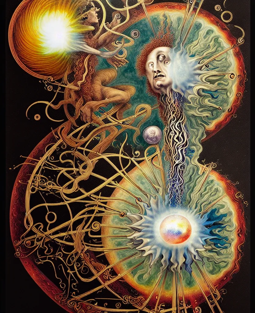 Image similar to a strange mythical creature radiates a unique canto'as above so below'while being ignited by the spirit of haeckel and robert fludd, breakthrough is iminent, glory be to the magic within, in honor of jupiter's day, painted by ronny khalil