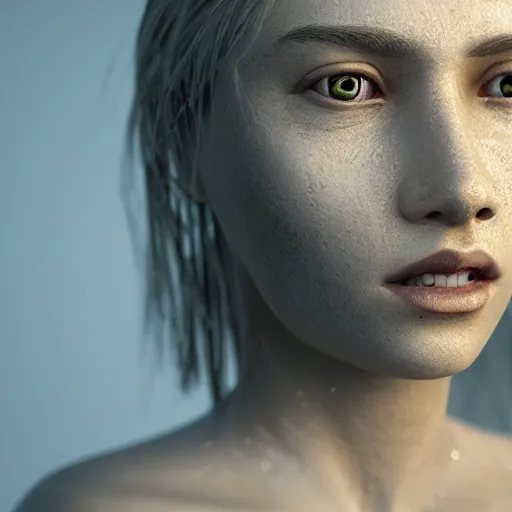 Prompt: stunning female face growing from driftwood, highly detailed, ultra realistic, octane render, 8k, moss hair, dewdrops