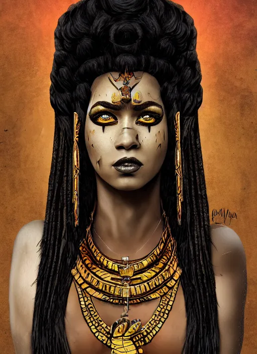 Image similar to cleopatra as a voodoo priestess, detailed digital art, trending on Artstation