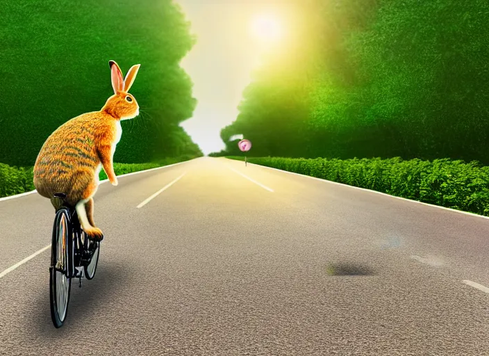 Prompt: rabbit cycling on lsd road, in marijuanas gardens, soft surface texture, very realistic 3 d render, soft sun lights, 4 k, high detailed photography result, 5 0 mm lens, rich deep colors, smooth gradients, depth of field, cinematic, hyper realism, high detail, octane render, unreal engine, 8 k, vibrant colors