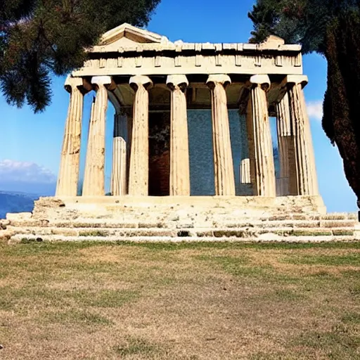 Prompt: Greek temple https://firebasestorage.googleapis.com/v0/b/noonshot-prod.appspot.com/o/midjourney%2Fimages%2Ff423f027-cf95-4bb1-94ca-d0d68da9f669?