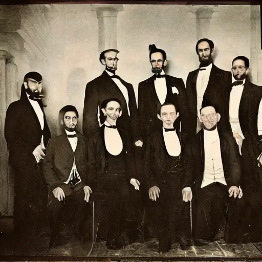 Prompt: abraham lincoln meeting linkin park, photograph, ( 2 0 2 0 )