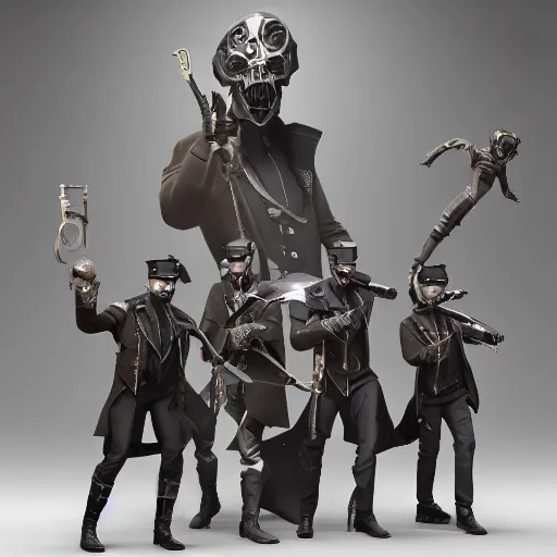 Image similar to dishonored clockwork soldiers in melee combat with rick astley, realism, artstationhd, octane render, cgsociety, 3 d shading, r / art