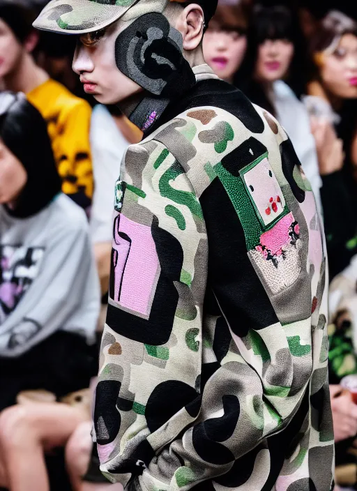 Prompt: hyperrealistic and heavy detailed bape avant garde runway show of minecraft, leica sl 2 5 0 mm, vivid color, high quality, high textured, real life