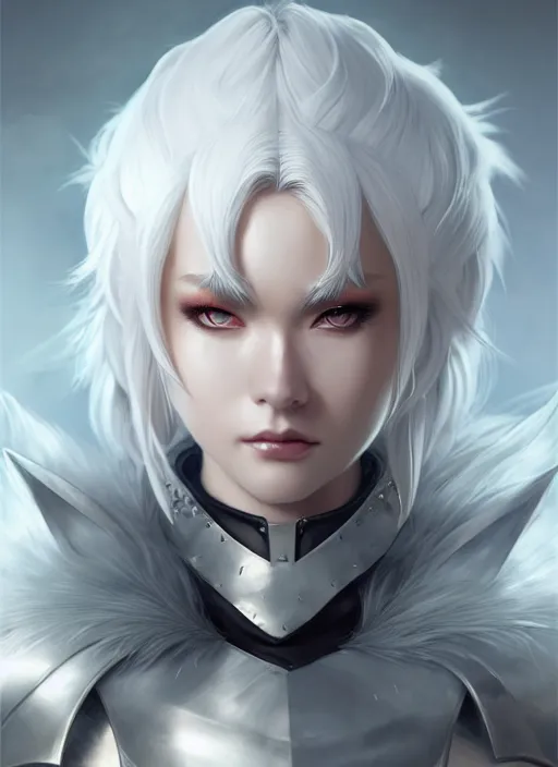 Image similar to fur - lined armor!!! beautiful and elegant white haired female!! gorgeous ayes!! character concept art, sharp focus, octane render! unreal engine 5! highly rendered!! trending on artstation!! detailed linework!! illustration by artgerm, wlop, and chie yoshii