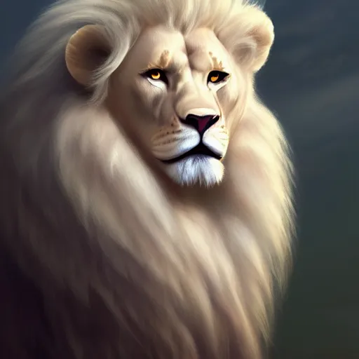 Prompt: a beautfiul aesthetic commission portrait of a anthro albino lion looking at the sky worried,attractive beautiful face,detailes face,expression,natural lighting,fantasy art,deviantart,artstation,character design by charles bowater,ross tran,4k,photorealistic,heaven-like,greg rutkowski
