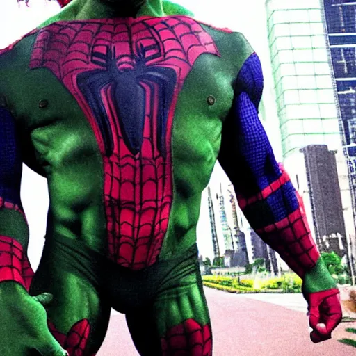 Image similar to hulk as Spiderman with thorn out costume