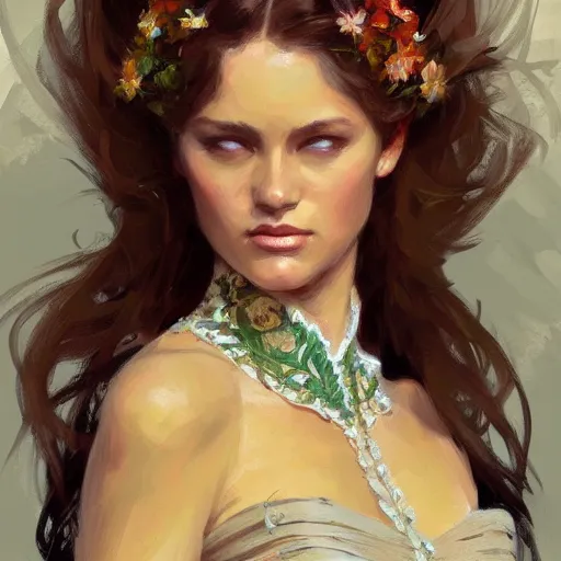 Image similar to portrait of a beautiful woman, intricate, elegant, highly detailed, digital painting, artstation, concept art, illustration, by gil elvgen, greg manchess, mucha