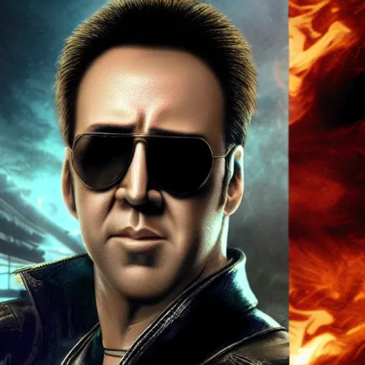 Image similar to nicolas cage as johnny cage