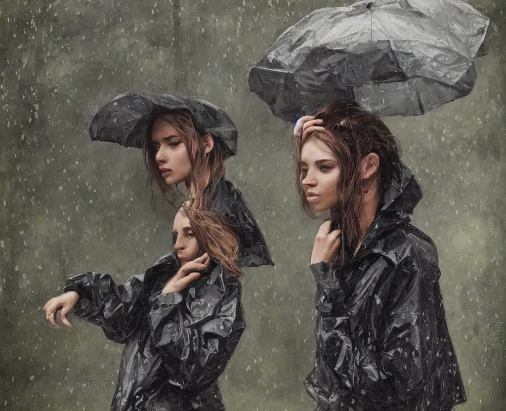 Prompt: a highly detailed beautiful portrait of an exhibitionist in a raincoat in the park, painting by greg rutkowski photo by angelique boissiere art streiber, photorealistic, hyperdetailed, canon eos r 3, cinematic, filmic