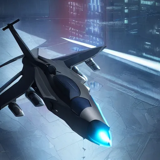 Prompt: cyberpunk concept inspired military jet, futuristic look, highly detailed body, very expensive, photorealistic camera shot, bright studio setting, studio lighting, crisp quality and light reflections, unreal engine 5 quality render, artstation