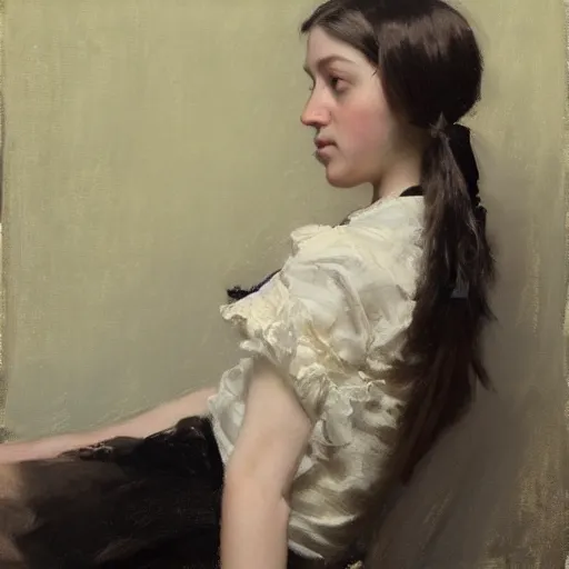 Prompt: girl with pigtails hairstyle, lace dress, reclining pose, jeremy lipking, joseph todorovitch, timothy rees
