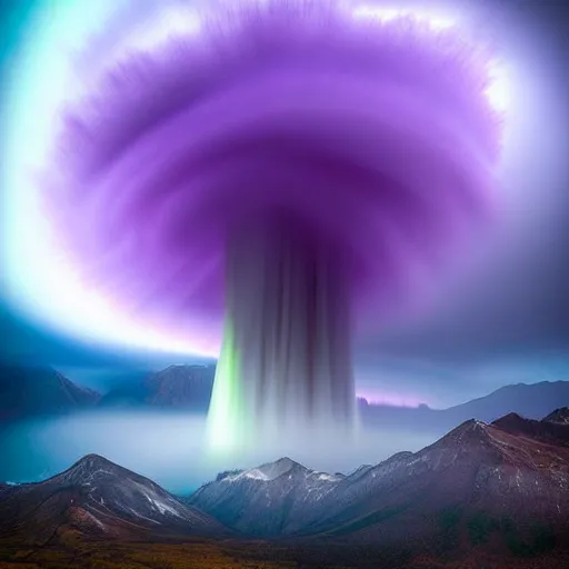 Image similar to amazing photo of a purple tornado in the sky by marc adamus, beautiful dramatic lighting