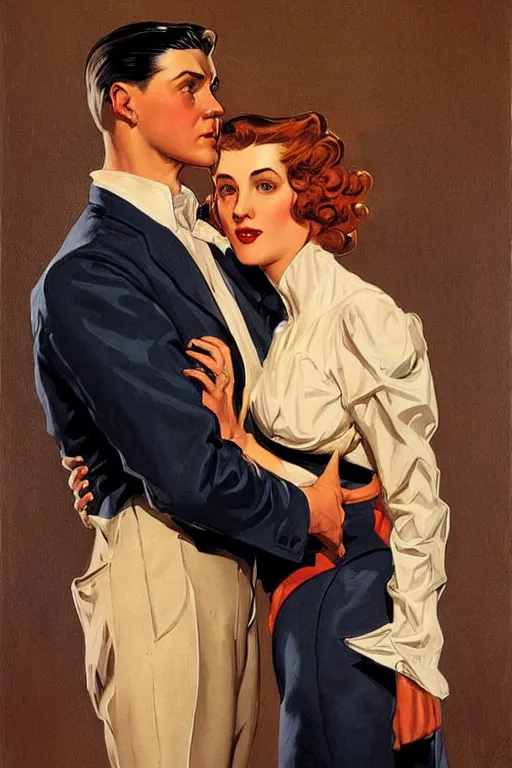 Prompt: man and woman by jc leyendecker!!!!!!