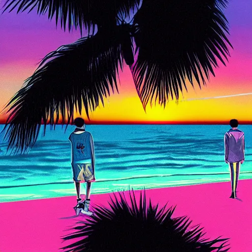 Image similar to insanely detailed vapor wave 2 1 savage miami sunset anime