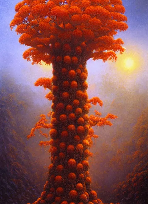 Prompt: ayahuma tree with orange fruits looking like an ent, art by christophe vacher