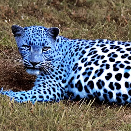 Prompt: a blue leopard hunting.
