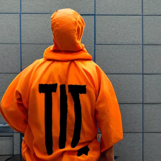 Prompt: inmate with orange suit and bee head