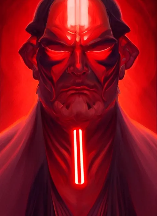 Image similar to symmetry!! Night!! portrait of a man, long hair, glowing red eyes!! Sith, evil! muscular, robes! intricate, elegant, highly detailed, digital painting, artstation, concept art, smooth, sharp focus, illustration, art by artgerm and greg rutkowski and alphonse mucha