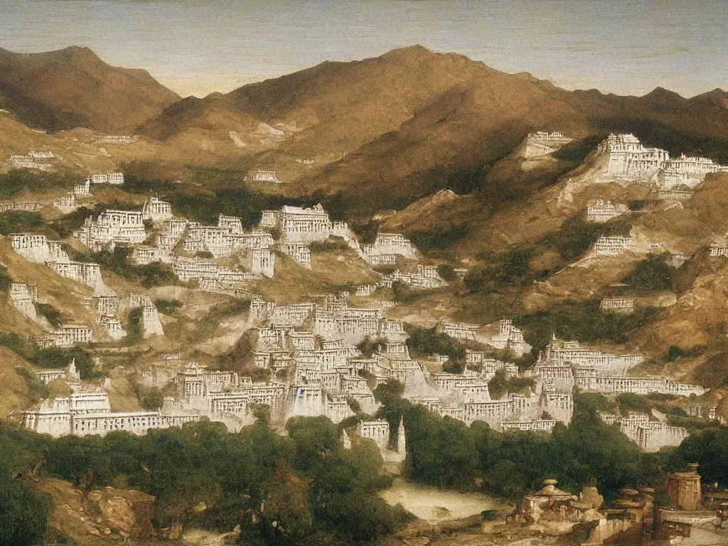 Prompt: View of the old Lhasa. Painting by Arnold Bocklin