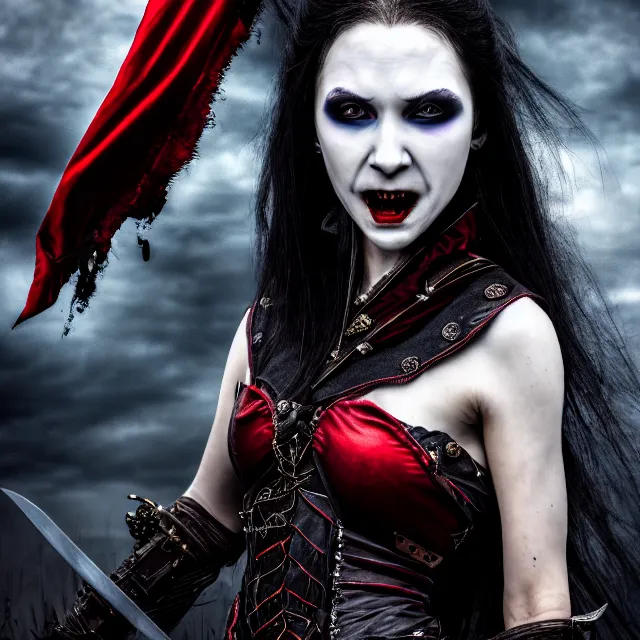 Image similar to photo of a vampire warrior queen highly detailed 8 k hdr smooth sharp focus high resolution award - winning photo