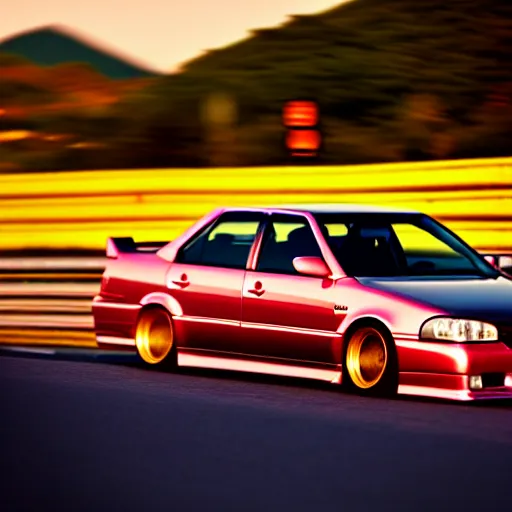 Prompt: a car drifting Toyota JZX100 in middle of road, gunma prefecture, city sunset, cinematic color, photorealistic, highly detailed, bokeh