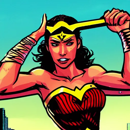 Prompt: wonder woman in hotline miami, video game, gameplay,