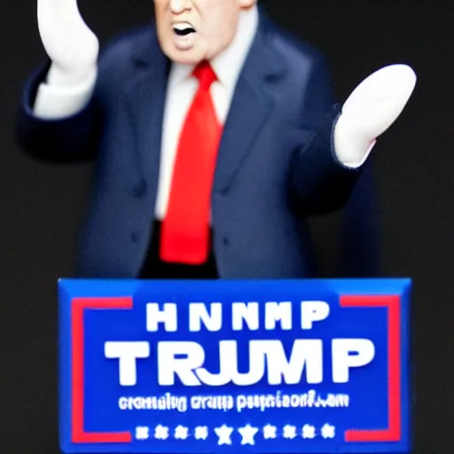 Prompt: miniature claymation figure of donald trump, still, depth of field