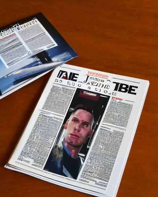 Prompt: 'a full view of table and magazine with picture of jerma985', magazine