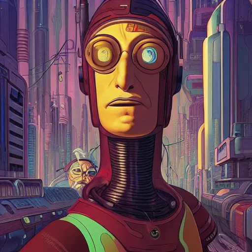 Image similar to akah 0 c 0 k futurama cyberpunk portrait by gaston bussierre and charles vess and james jean and erik jones and rhads, inspired by rick and morty, huge scale, beautiful fine face features, intricate high details, sharp, ultradetailed