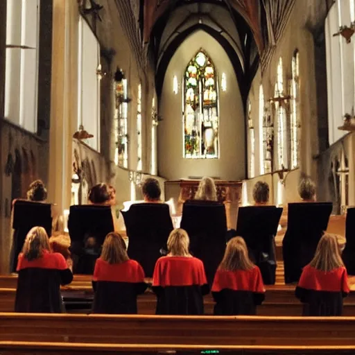 Prompt: dogs in a church choir howling