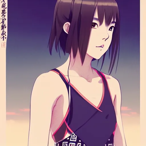 Image similar to a beautiful boyish japanese emma watson alluring instagram model, wearing elegant japanese hiphop leotard outfit with subtle mayan patterns and native fashion, aztec street fashion bathing suit, jrpg fashion, gapmoe yandere grimdark, trending on pixiv fanbox, painted by greg rutkowski makoto shinkai takashi takeuchi studio ghibli, akihiko yoshida