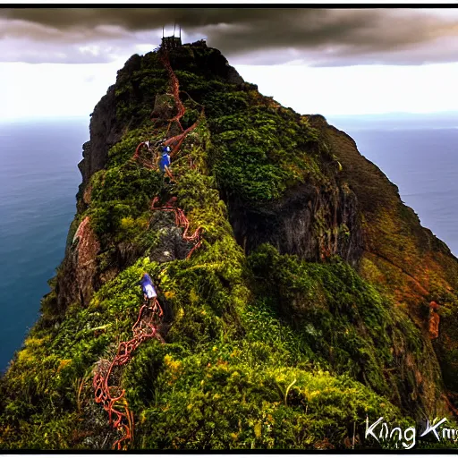 Prompt: king kong walking over madeira island, trampled, cinematic shot, realistic, hdr, color, wide shot, gigantic