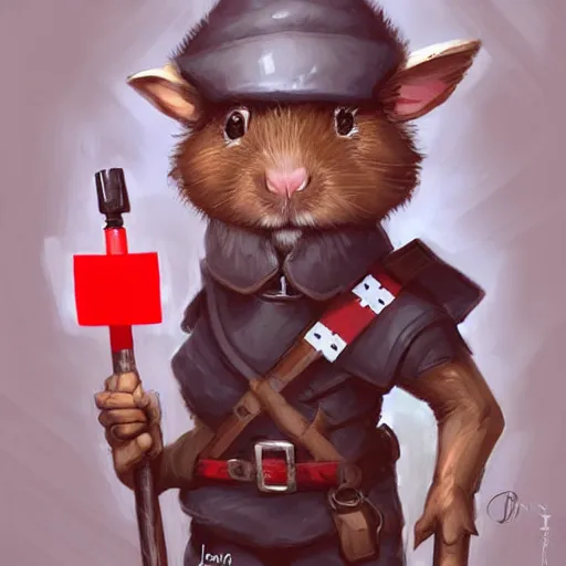 Image similar to cute little anthropomorphic Guinea Pig Field Medic, tiny, small, short, Modern Field medic with red cross, cute and adorable, pretty, beautiful, DnD character art portrait, matte fantasy painting, DeviantArt Artstation, by Jason Felix by Steve Argyle by Tyler Jacobson by Peter Mohrbacher, cinema