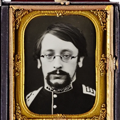 Image similar to daguerreotype portrait of sam hyde wearing a prussian officer uniform, very detailed, very intricate,