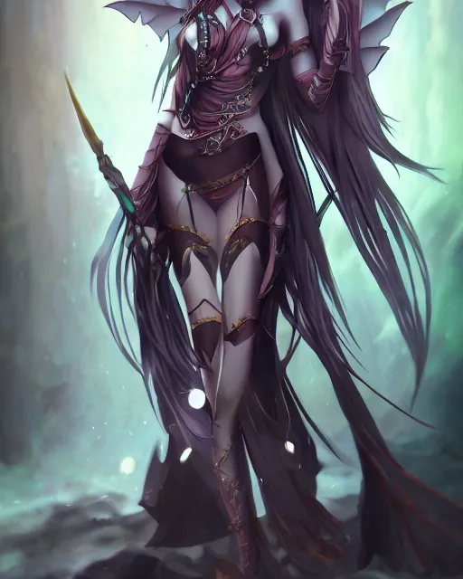 Image similar to elven dark elf girl, in the style of sumihei, tokyo ravens style, dynamic lighting, fantasy concept art, trending on art station, stunning visuals, ultra detailed