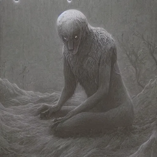 Image similar to werewolf girl by Beksinski