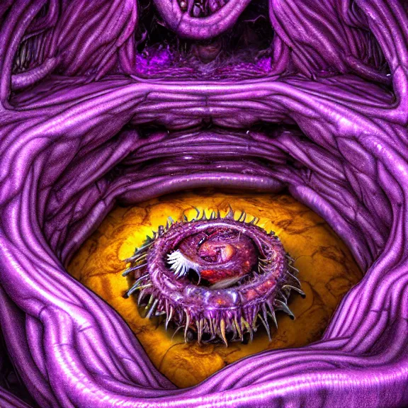 Prompt: detailed shot inside a goddess dragon's cavernous synthetic stomach, the walls purple and pulsing, slimy and hot, lots of acid pooling up on the floor, digesting a bunch humans that ended up inside, food pov, micro pov, vore, digital art, furry art, high quality, 8k 3D realistic, macro art, micro art, Furaffinity, Deviantart, Eka's Portal, G6