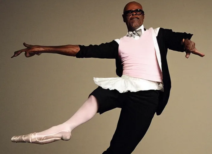 Image similar to Samuel L. Jackson as a ballerina, dancing elegantly