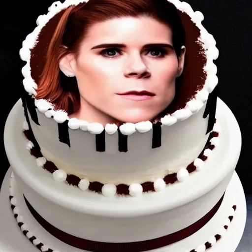 Image similar to a cake with vanilla frosting in the shape of the face of kate mara, 4 k, hyperdetailed, photorealism