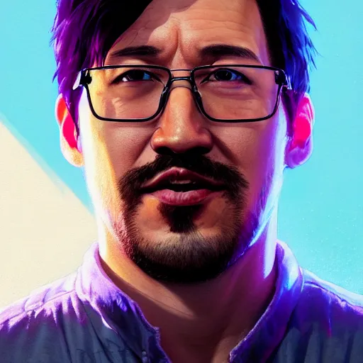 Image similar to highly detailed portrait markiplier in gta v, stephen bliss, unreal engine, fantasy art by greg rutkowski, loish, rhads, ferdinand knab, makoto shinkai and lois van baarle, ilya kuvshinov, rossdraws, tom bagshaw, global illumination, radiant light, detailed and intricate environment