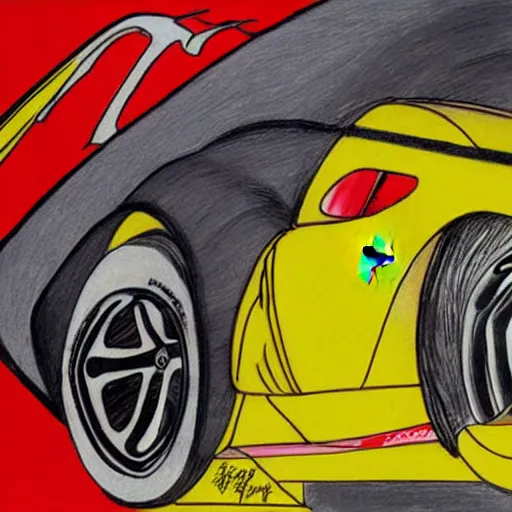 Image similar to ferrari drawn by hayao miyazki and satoshi