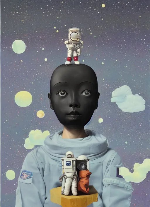 Image similar to studio photography, a surreal contemporary ceramic sculpture of an astronaut on a plinth, by victo ngai, by hikari shimoda, by tracie grimwood, plain black background