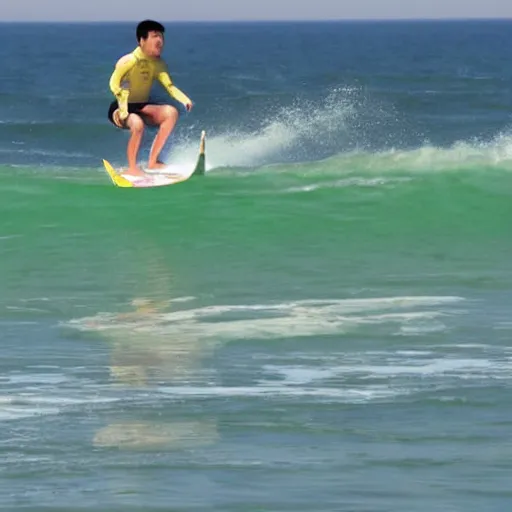 Image similar to Xi jingping surfing, highly detailed.