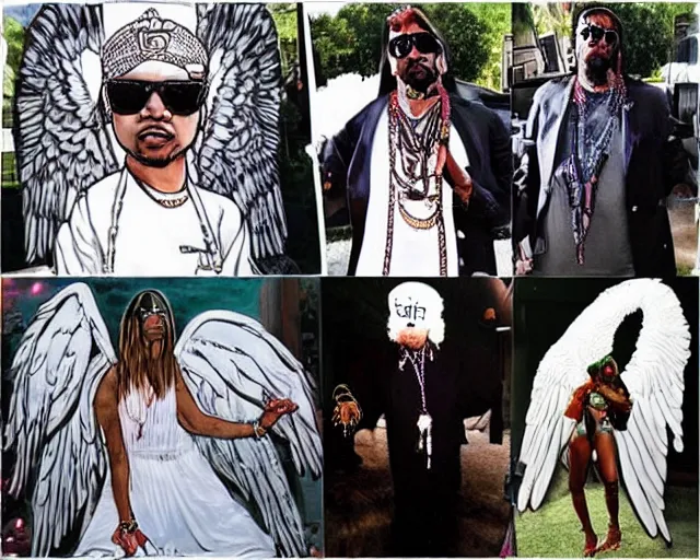 Prompt: cult worship of a angel pimp. the pimp is swagged out to the max