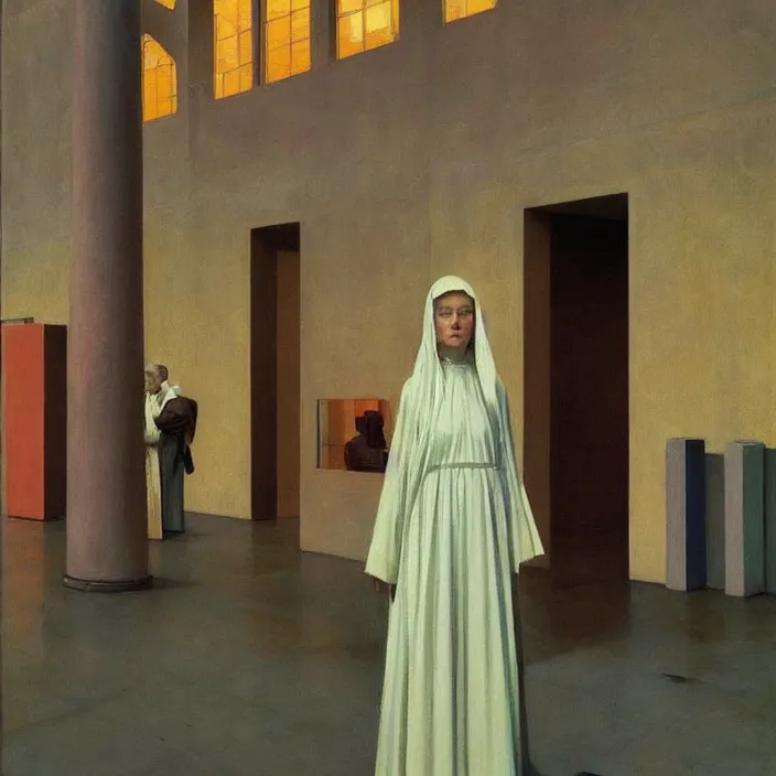 Image similar to magnificent woman in transparent robes, in magnificent shopping mall, oil painting by edward hopper, zdislav beksinski, wayne barlowe