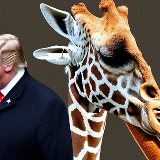 Image similar to a giraffe with the head of donald trump