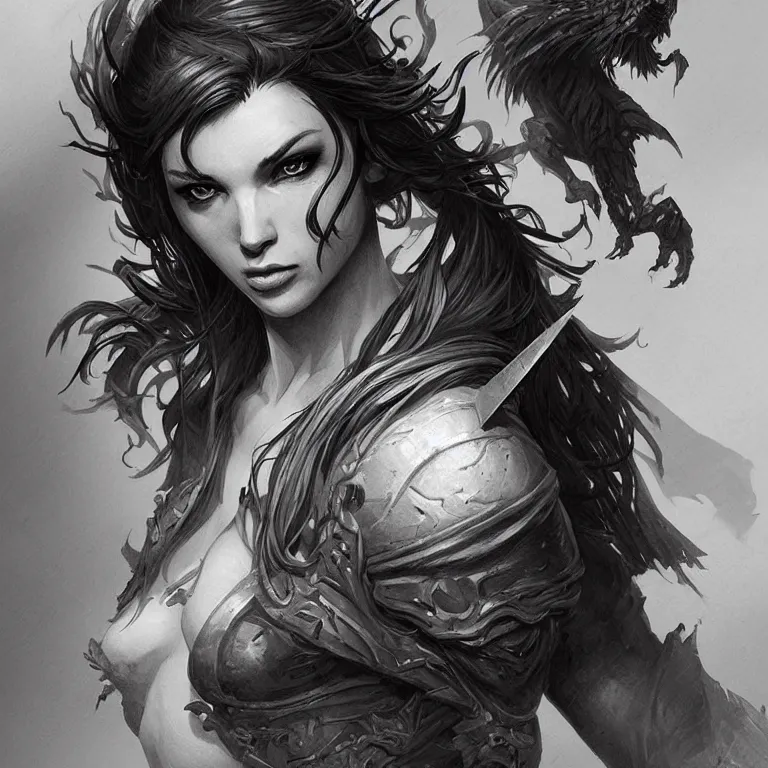 Prompt: paper sketch, black and white, D&D, fantasy, highly detailed, digital painting, trending on artstation, concept art, sharp focus, illustration, art by artgerm and greg rutkowski and magali villeneuve