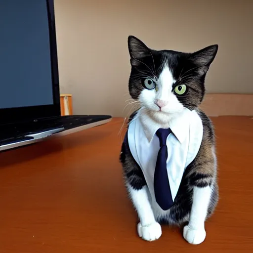 Prompt: photo of a cat wearing a buisness suit